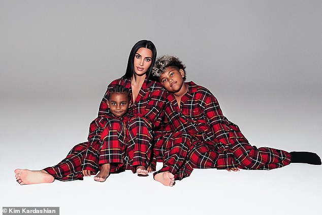 The reality star and SKIMS co-founder posted the carousel on Instagram with the caption, ''Twas the night before Christmas¿,' showing the kids seated barefoot, laughing, cuddling and posing together in coordinated holiday sleepwear