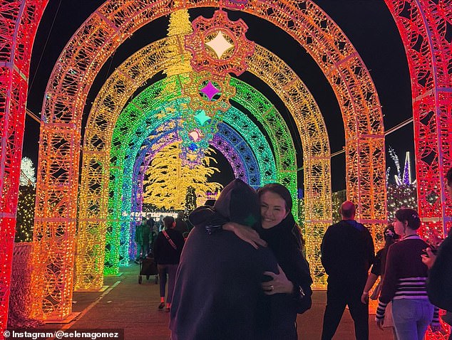 The newlyweds shared multiple glimpses from their wintery date, showing themselves wandering beneath towering tunnels of blue and gold and rainbow-colored lights