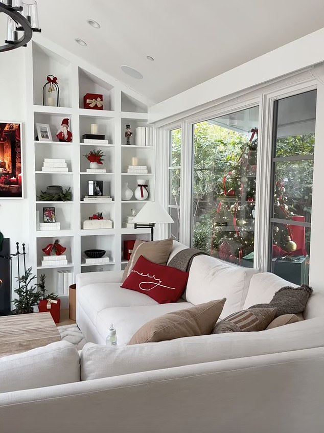 The cozy living room was decorated beautifully, as Culpo captioned the snaps: 'Happy Coziest time of the year! Love you all'