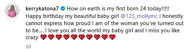 She penned: 'I honestly cannot express how proud I am of the woman you¿ve turned out to be¿. I love you all the world my baby girl and I miss you like crazy'