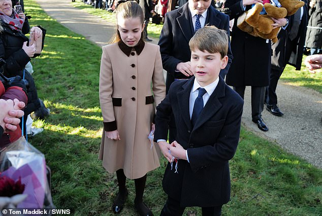 In one adorable photo, Charlotte and Louis are also seen greeting members of the public at Sandringham