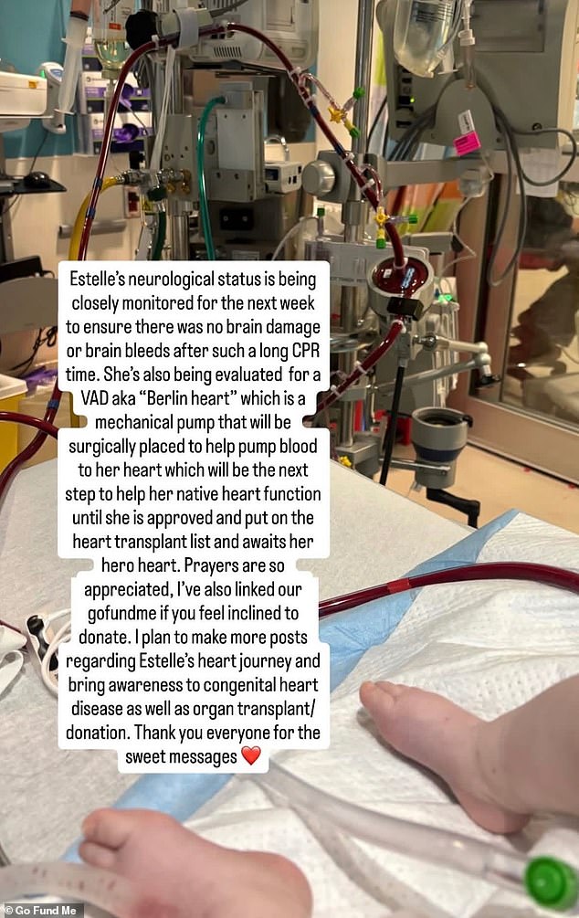 She posted a photo on her Instagram Stories from the hospital on Wednesday, showing her three-month-old daughter's legs in one corner, with various lines running from the baby's body to a nearby machine