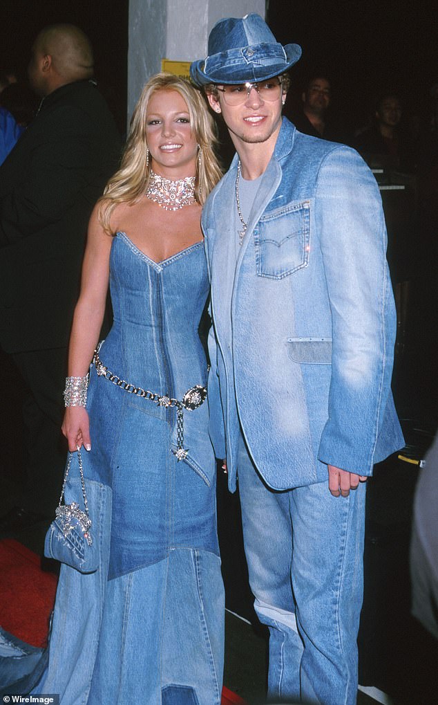 Britney Spears and Justin Timberlake's relationship was often in the spotlight when they dated from 1999 until 2002 - and sported matching denim looks at the American Music Awards in 2001 (seen above)