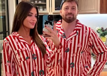 Sam Thompson spends Christmas with his new model girlfriend as they wear matching PJs and she meets his mum