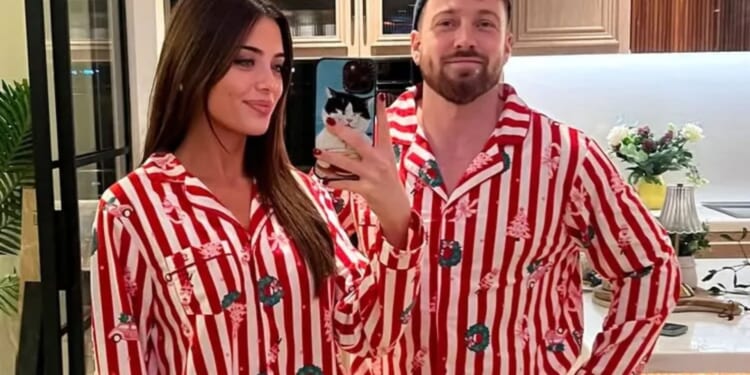 Sam Thompson spends Christmas with his new model girlfriend as they wear matching PJs and she meets his mum