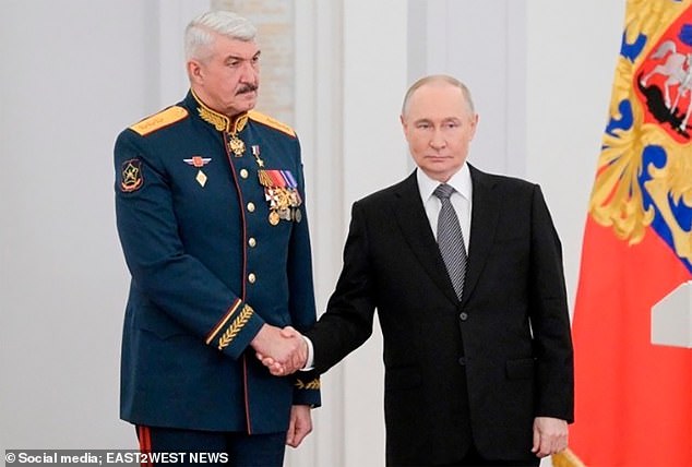 Russian General Sergei Kuzovlev receiving the title of Hero of Russia after he said he had taken the city. There are now rare public calls to strip him off the honour