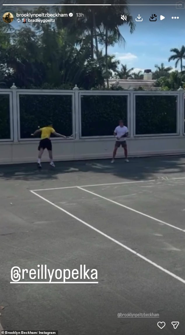 Getting some light exercise in sunny LA, Brooklyn was seen giving it his best shot on the court alongside Reilly