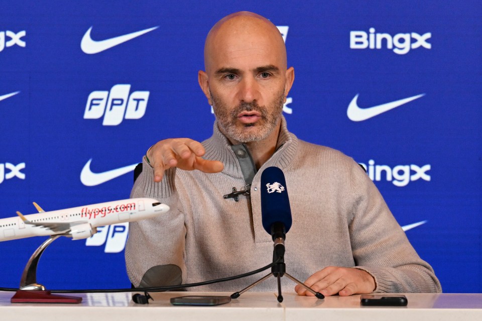 Enzo Maresca speaking at a press conference.