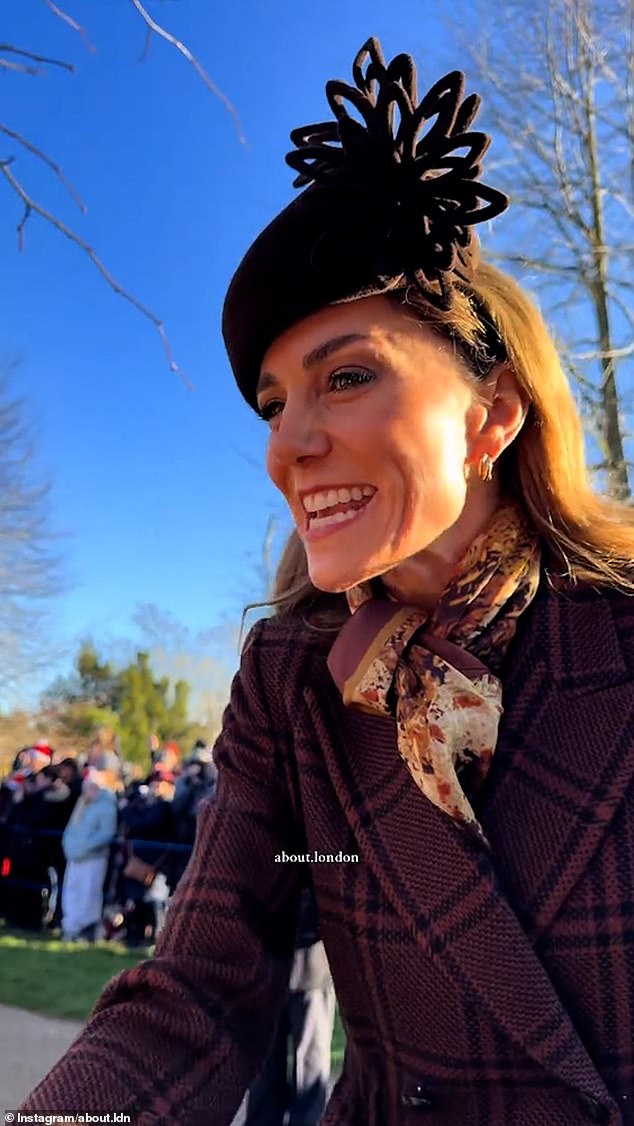 Princess Kate looked radiant as she greeted fans yesterday wearing a silk scarf and purple tartan coat