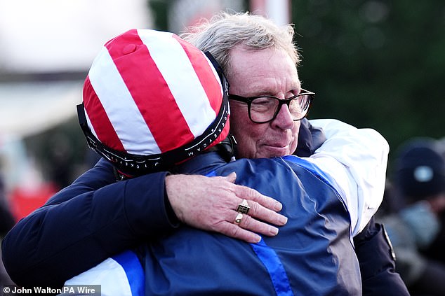 Redknapp embraced Ben Jones after claiming the stunning win at the three-mile Kempton Park