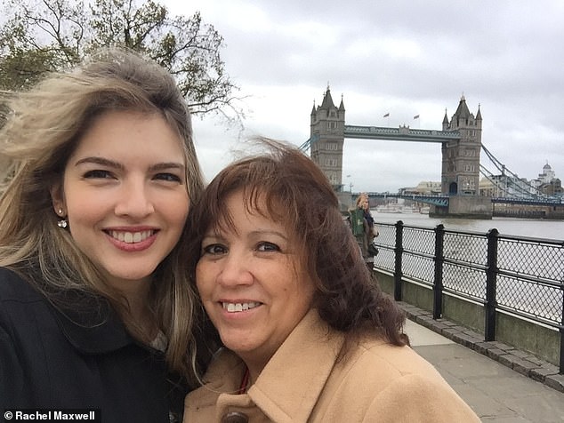 Rachel first visited Britain in the 1990s - she and her mother are seen here beside the Thames, with London's Tower Bridge in the background