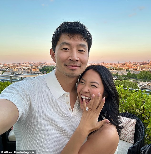 Allison Hsu lands in eighth place with a dazzling engagement ring worth between £350,000 and £500,000 (pictured with fiance Simu Liu)