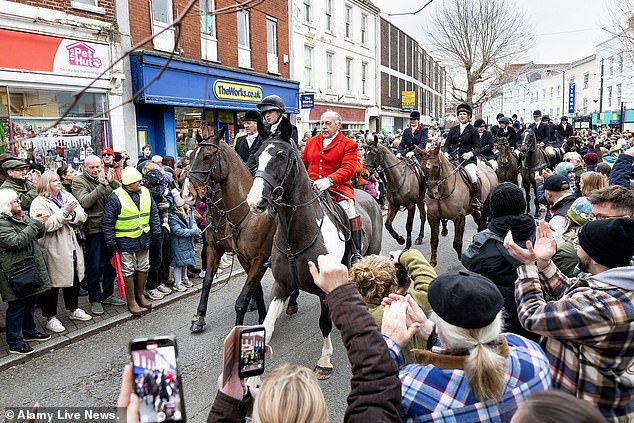 Hundreds attended the hunt in Tiverton, Devon, amid Labour's plans to ban trail hunting