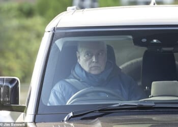 Andrew Mountbatten-Windsor appeared tense and uncomfortable as he broke cover in Windsor, gripping the wheel of his Range Rover while being photographed in public for the first time since the latest allegations emerged