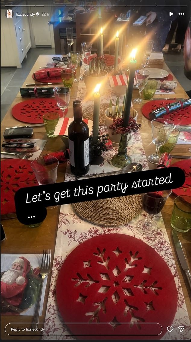Lizzie Cundy's table included Santa Claus napkins and snowflake placemats