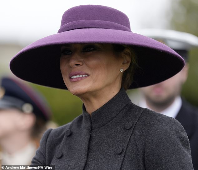 Sarah's Hat of the Year award went to Melania Trump who wore this purple headpiece at Windsor Castle in September