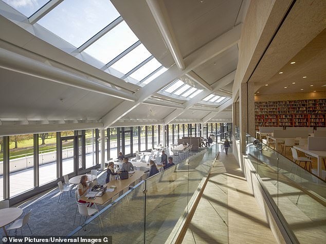 Side elevation towards library and learning centre in the Auditorium Carnal Hall at Le Rosey, Rolle, Switzerland