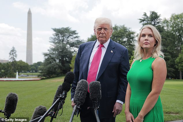 Leavitt, seen with President Trump in July, thanked the President in her pregnancy announcement, saying he and Chief of Staff Susie Wiles have fostered 'a pro-family environment in the White House'