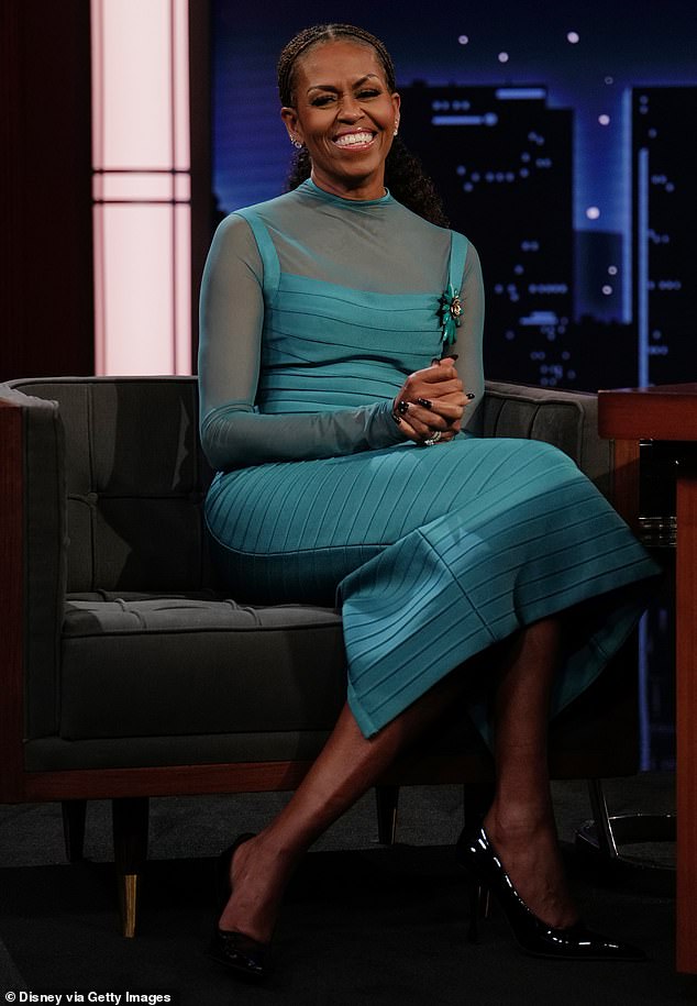 'There was a rumor going around last year that I was having an affair with Michelle Obama,' Nanjiani said, causing Hearon to exclaim, 'Congratulations!'; seen earlier this month on Jimmy Kimmel Live!