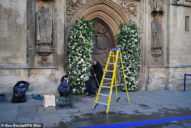 Meanwhile the flowers were seen being placed outside Bath Abbey ahead of the celebrations later today