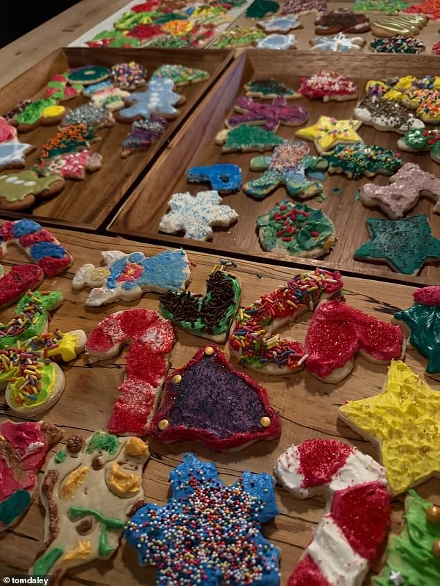 He also took part in festive baking, showcasing a large assortment of Christmas cookies decorated for the season