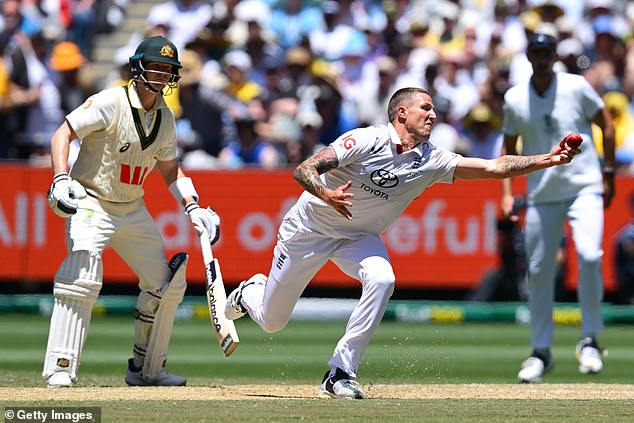 Michael Neser fell to a sharp return catch by Brydon Carse (pictured) before last man Richardson perished for seven to leave Australia all out for 132 and England with a target of 175