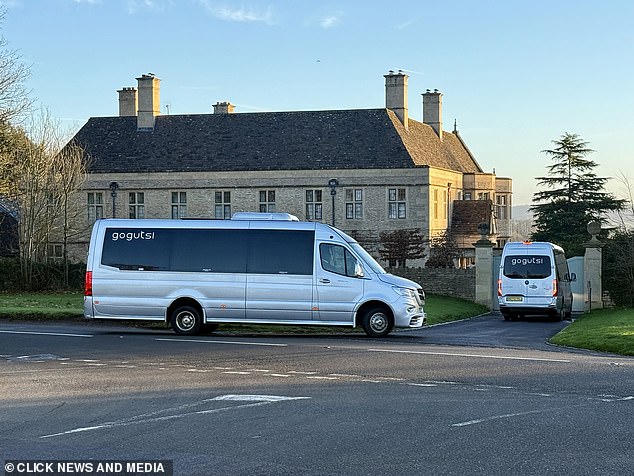 Two vans arrive at Kiln House this morning ahead of the couple's lavish wedding celebration
