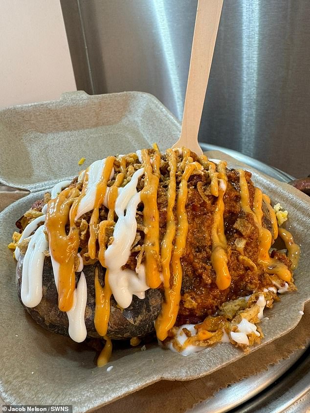 Spud Bros sources its potatoes from local farmers with its most popular topping garlic butter, cheese, beans, its 'famous tram sauce', and crispy onions