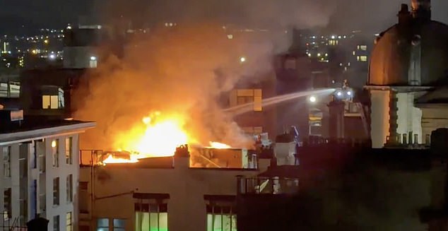 Nearby buildings have had to be evacuated as firefighters tackled the flames