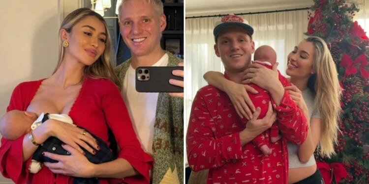 Sophie Habboo cuddles up to newborn son Ziggy as she marks first Christmas as a mum with husband Jamie Laing