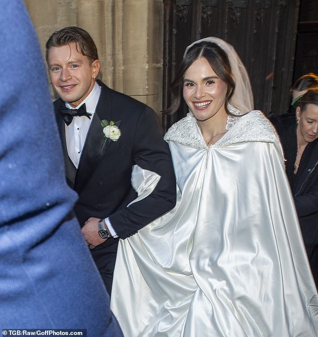 The newlyweds left church at around 1.30pm to a joyful peal from the abbey bells and were driven away to their reception at Kin House, a Georgian manor house 17 miles away, near Chippenham