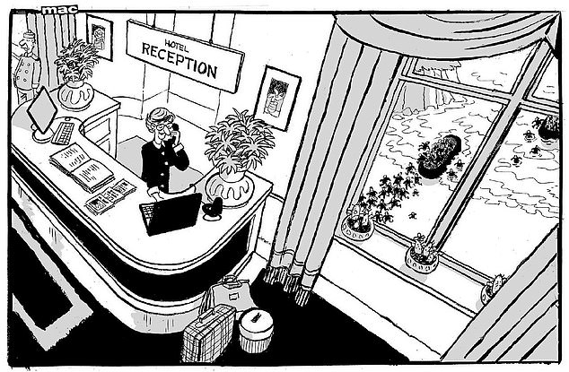 AUGUST: 'Certainly, Sir. I'll tel the chef. That's 36 fish and chips, 23 hamburgers, no onions, 44 sausage and mash, 16...'