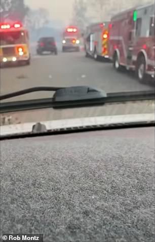 Dozens of fire trucks allegedly sat idle in the southwest corner of the Palisades near Will Rogers Beach where no flames were present and a press conference was occurring