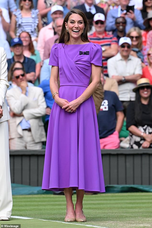 Meanwhile, the Princess of Wales wore a purple dress by Safiyaa at Wimbledon last year.