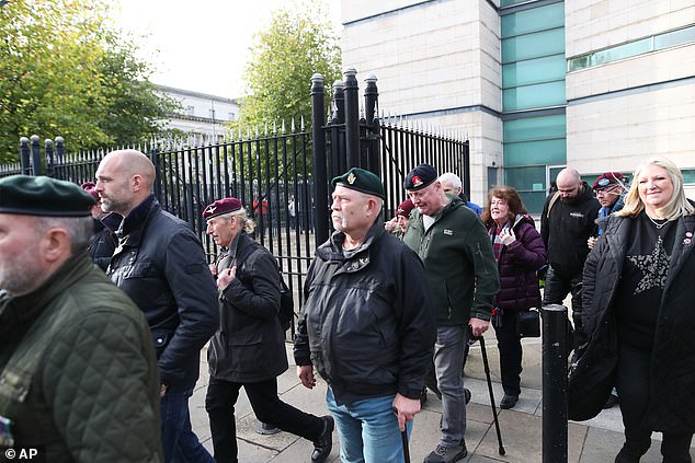 Supporters of Soldier F leave Belfast Crown Court following the not-guilty verdict last month