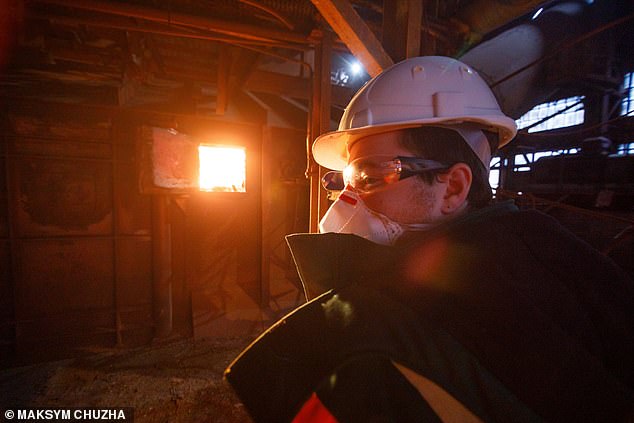 Taking a closer look: Calum Muirhead inspects the site¿s kilns in Ukraine
