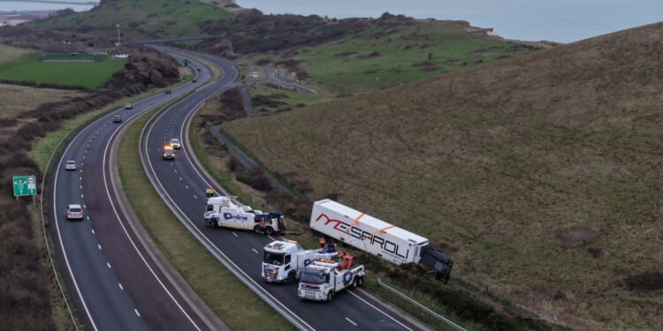 Major A-road carrying traffic to Dover closed for hours after HGV crashes off carriageway