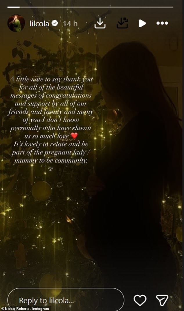 Now Nicola has shared an update while cradling her baby bump in a sweet social media snap as she thanked friends and fans for their support