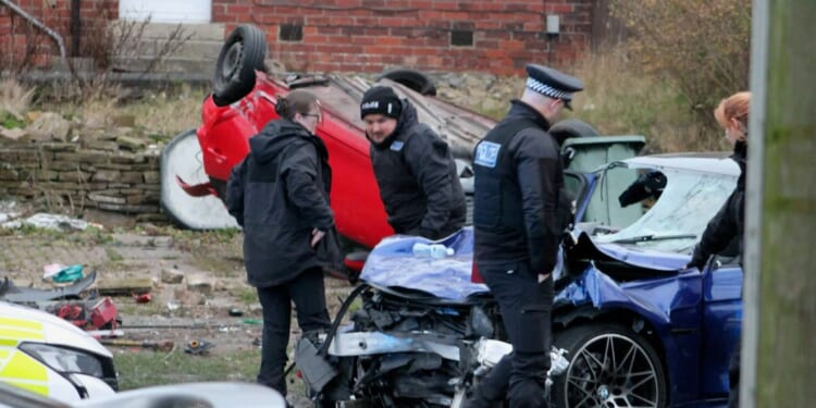 Horror three-car crash after high-speed chase with cops leaves two seriously injured as road cordoned off