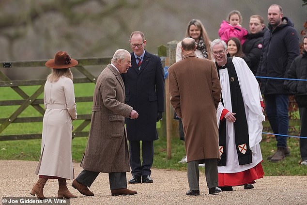 Pictured left to right: Sophie, the Duchess of Edinburgh, King Charles, prince Andrew and Rev. Paul Williams