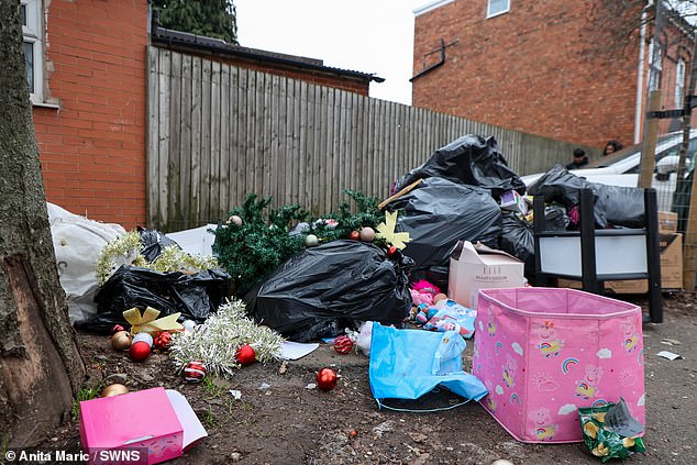 Trees and festive decorations are dumped outside on Palace Road just days after Christmas