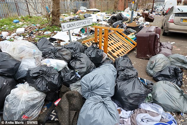 Rubbish in the city also includes old furniture and discarded scraps of material