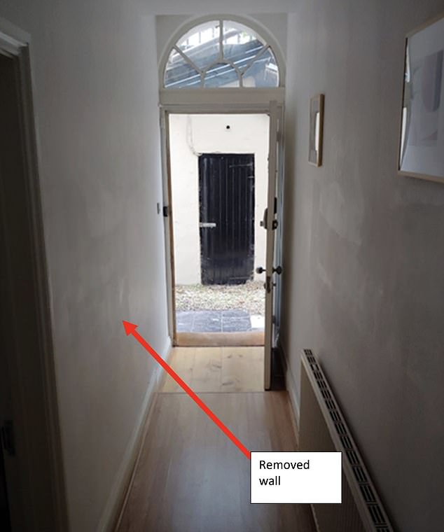 Pictured: The hallway of the Grade II-listed residence in Bayswater before it was renovated