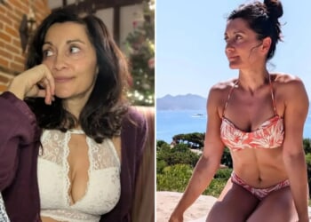 Emmerdale star, 50, strips off and flashes cleavage in white lacy bra for make-up free Xmas selfie