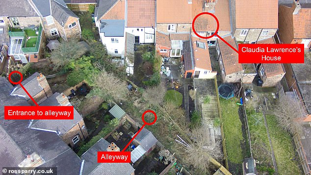 An aerial view of the house of missing Claudia Lawrence on Heworth Road