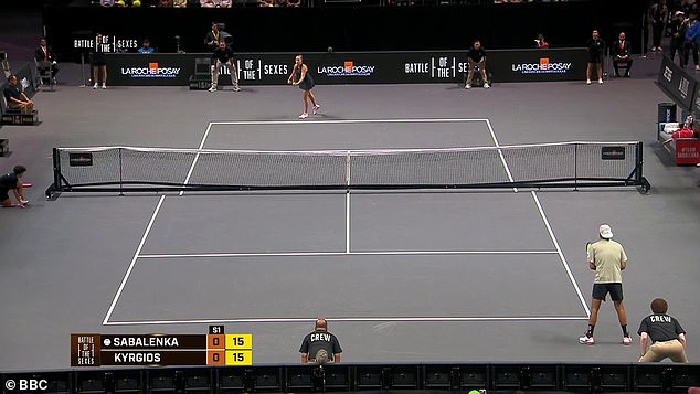 Fans on social media were quick to criticise the court being used as Aryna Sabalenka's side is nine per cent smaller than her opponent's