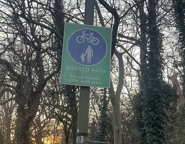 There had once been a line painted down the middle of the path to divide pedestrian and cycle traffic but this has since been scraped off