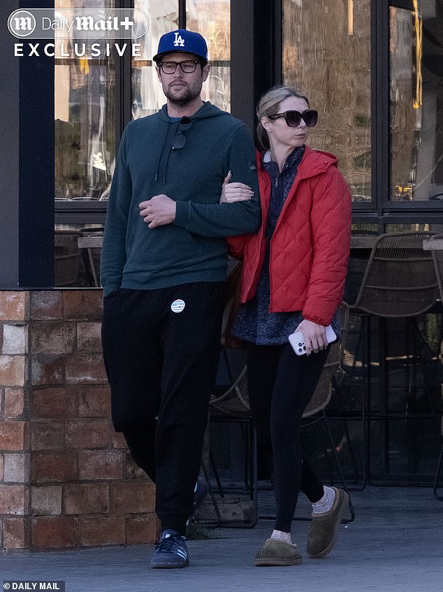 Jake and Gilfillan pictured leaving breakfast on Sunday morning