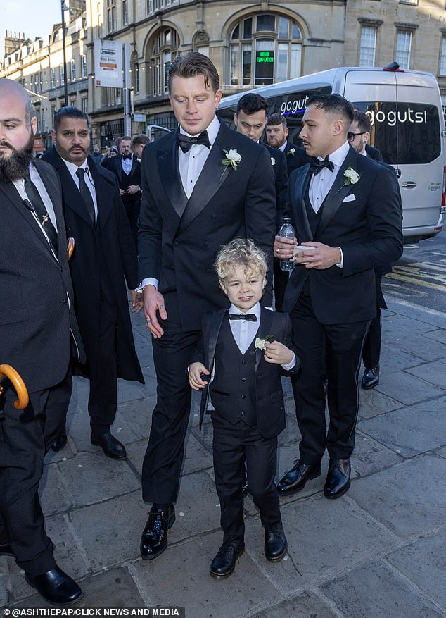 Adam Peaty arrives to his wedding followed by the Beckhams at Bath Abbey