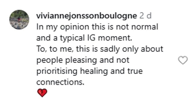 However, fans were quick to call out the post for being insensitive and a 'typical IG moment' only showing the best parts of the day